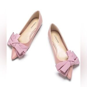 C.Paravano Pointy Bow Flats Comfortable Stylish Slip-On Shoes for Casual& Office